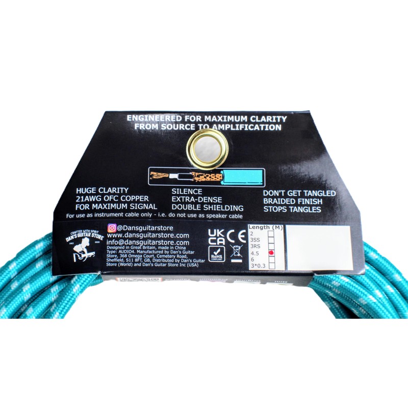 Dan's Guitar Store 20ft Inline / Right Angle Instrument Cable