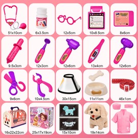 Children's Doctor's Case with Electric Dog Toy that Runs and Barks Interactive Pet Veterinarian Toy with Doctor Costume Doctor Case Role Play Toy from 3 4 5 6 Years Girls Gift