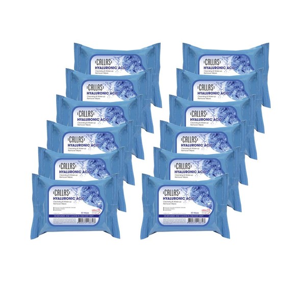 Callas Hyaluronic Acid Cleansing & Makeup Remover Wipes New (30 Count x 12 Pack)