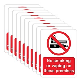 10 Pcs No Smoking Sign, No Smoking or Vaping on These Premises Sign, Vinyl Plastic, UV-Resistant, 10cmx7.5cm, No Smoking Stickers for Outdoor & Indoor Use, Bars, Pubs, and Businesses