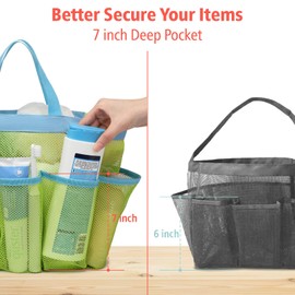 F-color Mesh Shower Caddy Portable, Upgrade Deeper 7 Pockets Shower Caddy Basket Bag Tote for College Dorm Room Toiletry Bathroom Essentials Gym Camp Quick Dry 2 handles Shower Bag with S Hook