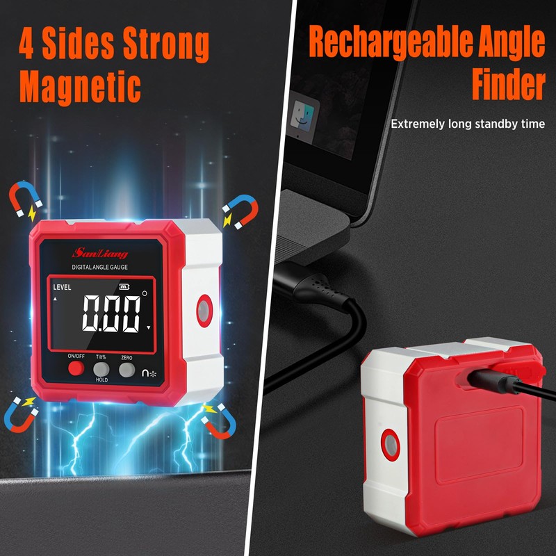 Sanliang Digital Angle Finder Tool with Electronic Laser，Rechargeable Digital Angle