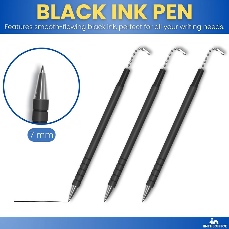 1InTheOffice Pen with Chain 7mm, Security Desk Pen with Adhesive