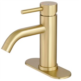 GENBONS Gold Bathroom Faucets, Modern Single Handle Brushed Gold Vanity Sink Faucet 1 Hole with 3 Hole Deck Plate, Rv Sink Camper Farmhouse Bathroom Utility Remodel Faucet