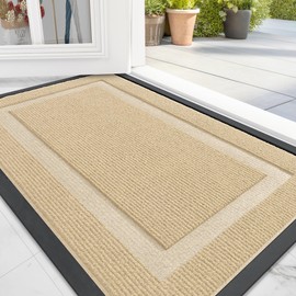 OLANLY Front Door Mat Indoor Outdoor Entrance, Waterproof All-Season, All-Weather Doormat, Sturdy Natural Rubber, Fade Resistant, Low Profile, Easy Clean Patio Porch Entryway Mat, 29.5x17, Light Brown