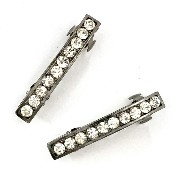 2 Pieces Set Two Straight Line Clear Rhinestone With Dark Grey Color Metal Clips