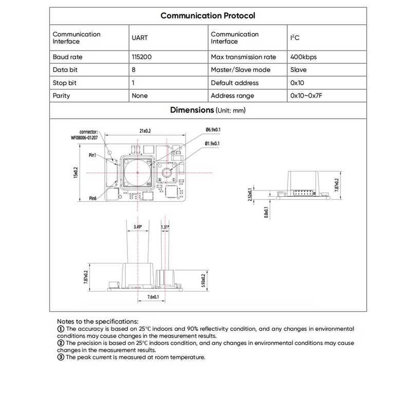 WayPonDEV TFS20-L UART IIC 20m Lidar Sensor Scanner, 20m Scanning