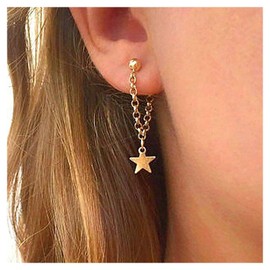 Inilbran Boho Star Dangle Drop Earrings Gold Long Chain Earrings Star Chain Wrap Earrings Vintage Star Pendant Earrings Jewelry for Women and Girls