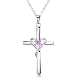 AmorAime 925 Sterling Silver Cross Necklace for Women Men 5A CZ October Birthstone Necklaces for Festival, Vacation or Holiday