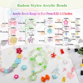 HSONAIGEE 450-540 Pieces Acrylic Beads for Bracelet Making, Assorted 9 Colors Cute Beads Charms Jewelry Making Kit Flower Heart Gummy Bear Star Beads for DIY Crafts Phone Charms Necklace Keychains