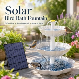 Solar Bird Bath Fountain for Outdoor Décor – 3-Tier Plastic Water Feature with 3.5W DIY Solar Pump