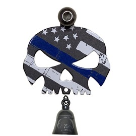 Kustom Cycle Parts Universal Thin Blue Line Skull Bell Hanger With Bell - Bolt and Ring Included. Fits all Harley Davidson Motorcycles & More! Proudly MADE IN THE USA! (Gloss Black Bell)