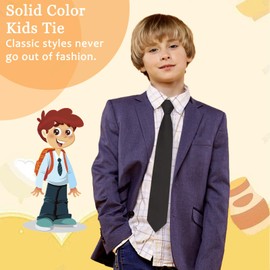 LJBFNN Boys Black Tie, Kids Ties for Boys 6-12 Years Zipper Solid Color Pre-tied Adjustable Necktie for Wedding Graduation