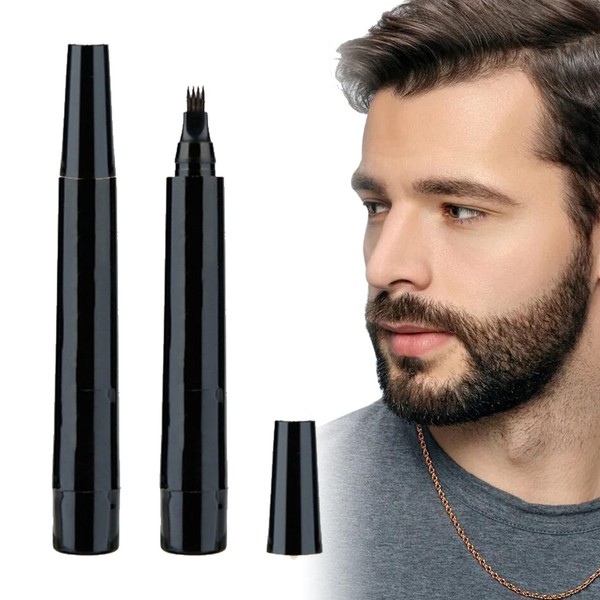 Beard Pen,2Pcs Beard Pencil Filler for Men,Mustache Shaping and Enhancing, Waterproof Sweatproof,Beard Filler for Define, Sharpen Hair, Beard, Eyebrow (2PCS Black)