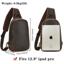 newsbirds Leder Schultertasche Herren Taschen Sling Bag Crossbody Rucksack Umhängetaschen Herren für Reise Arbeit Sport Daypack, Dunkel Braun