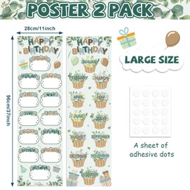 Greenery Eucalyptus Happy Birthday Poster Chart Calendars Bulletin Board Decorations Sage Green Birthday Classroom Wall Door Decor for Bulletin Boards Nursery Home Kindergarten Back to School Supplies