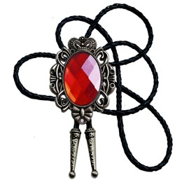 Moranse Bolo Tie Natural Colors Crystal Stone Western Celtic Style Genuine and Cowhide Rope(Red)