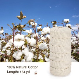 Macrame Cord 3mm x 164yd | 100% Natural Cotton Macrame Rope | 4 Strand Twisted Cotton Cord for DIY Crafts Knitting Plant Hangers Wedding Decor, Grey