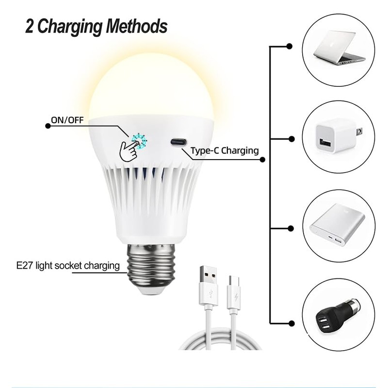 Rechargeable Light Bulbs with Remote, 3 Colors Shift + Dimmable