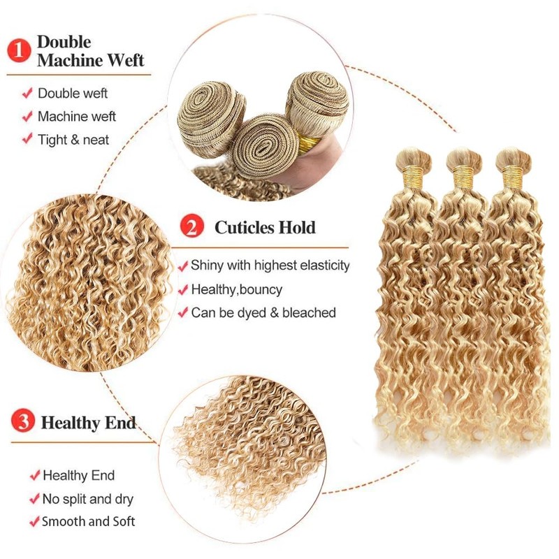 Dokksiiia Piano Color P27/613 Ombre Bundles Human Hair Highlight Kinky