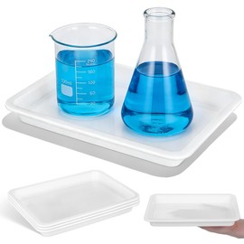 GLEAVI Lab Trays Plastic, 4 Pack Acid and Alkali Resistant Chemical Reagent Containment Pan, Leak-Proof Lab Storage Basin for Classroom Science Experiments, 9.7 x 7.3 Inch