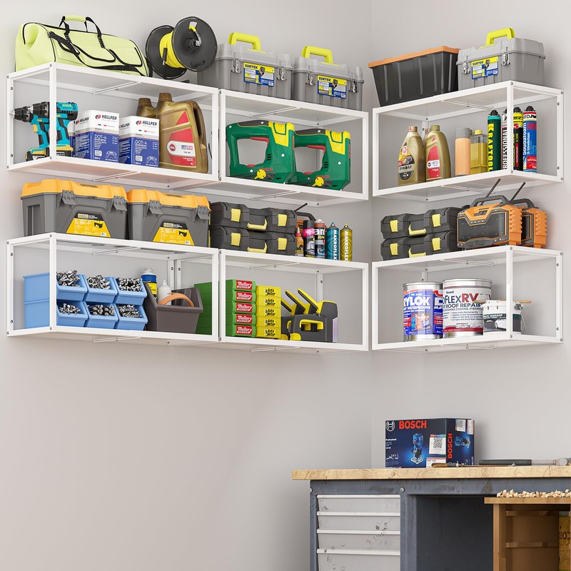 ThreeHio 2 Pack Expandable Garage Shelves Wall Mount, Heavy Duty