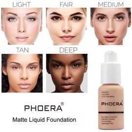 PHOERA Foundation, PHOERA Primer, PHOERA Powder, Concealer Cover Liquid Matte Full Coverage, Make Up Foundation Brush and Powder Brush, Make Up Sponge Set (2 Pieces 104# Buff Beige)