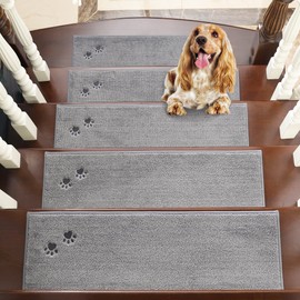 BEQHAUSE Stair Treads for Wooden Steps 28inX9in, Non Slip Carpet Stair Treads Indoor Stair Runners Machine Washable, Soft Stair Rugs Mat Surface Polyester TPE Backing, 15pcs, Grey