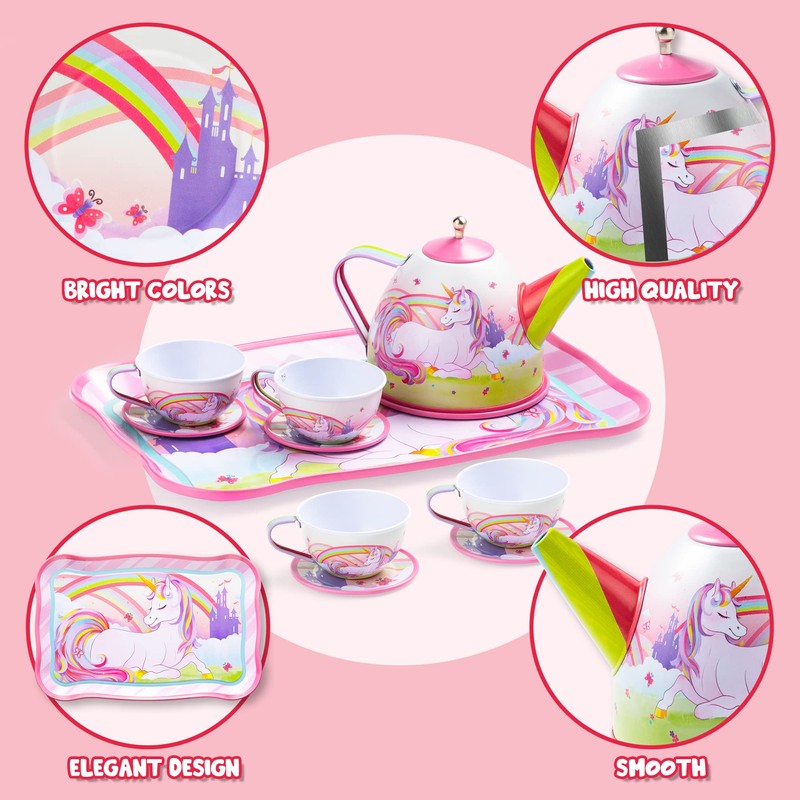 JOYIN Unicorn Tea Party Set for Little Girls, Pretend Pink
