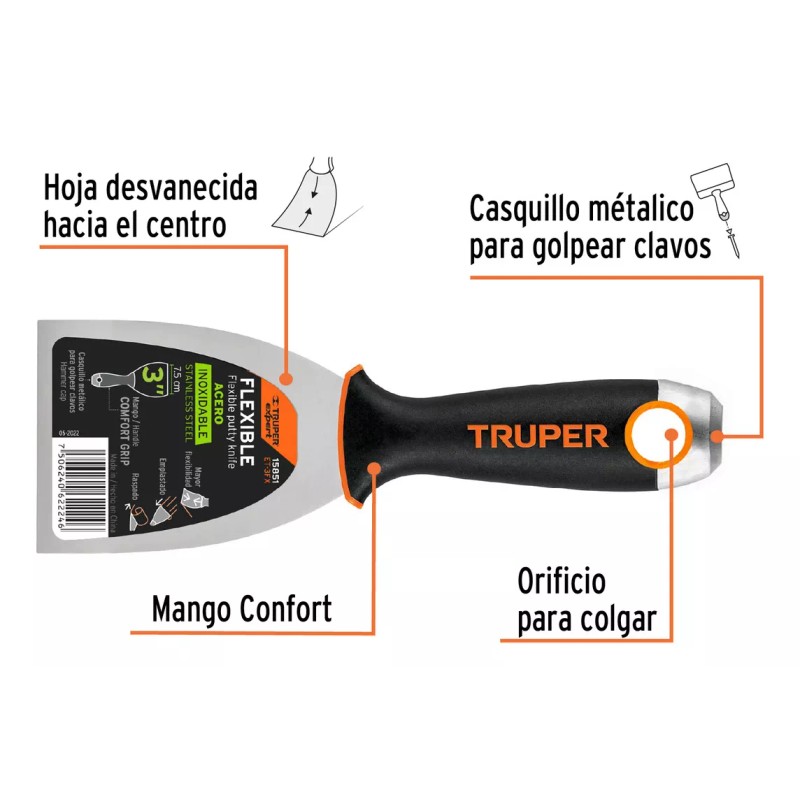 Truper Espátula Flexible 3' Inox Mango comfort Grip truper 15851