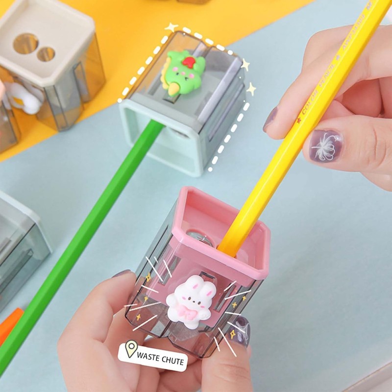2pcs Creative Cute Cartoon Double Hole Pencil Sharpener, Student Hand