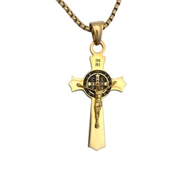 Tapp Collections Stainless Steel St Benedict Crucifix Cross Pendants Necklace INRI - SM/Gold Color