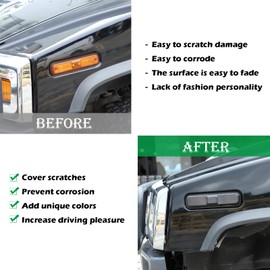 PIUGILH Side Turn Signal Light Lamp Cover Guard Trim Compatible with Hummer H2 2003-2009, Smoked Black Shell Decorative Exterior Accessories Light Bezel Decor