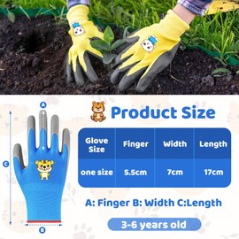 HJJMN 3 Pairs Toddler Gardening Gloves For Kids Age 3-6, Latex Rubber Palm Coated Protective, Kids Safe Work Gloves, Childrens Garden Non-Slip Work Gloves for Girls and Boys, Pink Blue Yellow