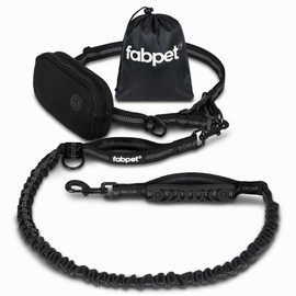 Fabpet Hands Free Dog Lead for Running, Walking and Jogging - Strong Dual D-ring Design up to 60kg, Adjustable Waist Belt with Detachable Pouch