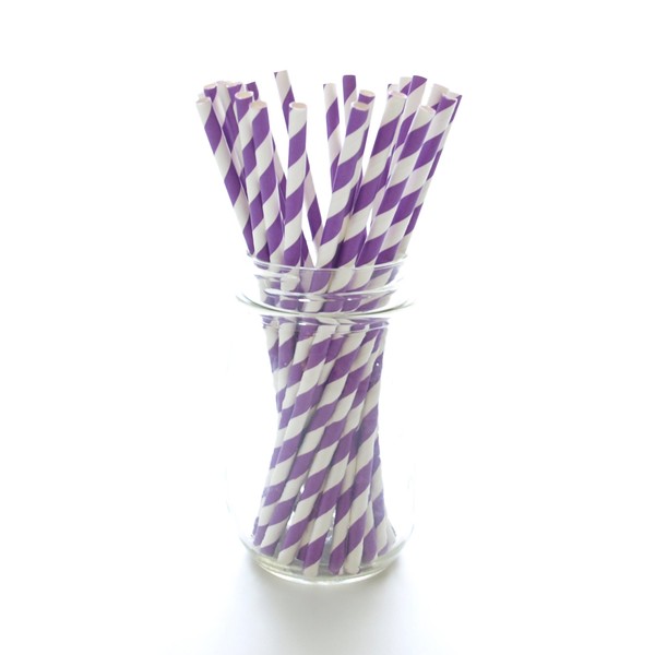 Purple Swirly Striped Party Straws - 25 Pack – Birthday Party Drinking Straws, Wedding Dessert Table Supplies, Purple Striped Straws