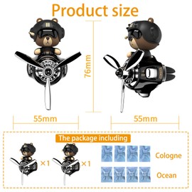 2Pcs Car Air Fresheners, Cute Bear Pilot Automotive Air Outlet Creative Car Perfume Diffuser, Automotive Accessories Air Vent Decoration with 8 Fragrant Tablets (Black 1+Black 1)
