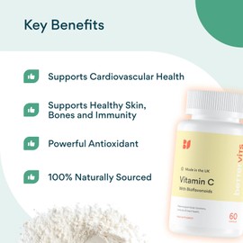 Bettervits Vitamin C Tablets 500mg with Bioflavonoids from Rosehip | Immune Support High Strength Vitamin C Supplements | Daily Wellness and Energy - 60 Capsules