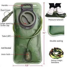 WADEO Hydration Bladder 2 L Leak Proof Water Reservoir, BPA Free Hydration Pack Replacement, Military Class Quality, Wide-Opening,Shutoff Valve Best for Hiking Cycling Climbing Hydro Backpack