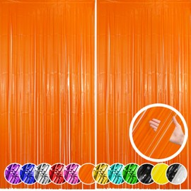 2 Pack Orange Fringe Backdrop Curtains, Orange Streamers Party Backdrop, Party Decorations for Birthday, Holidays, Parties & More