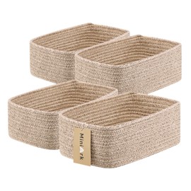 MiniArk Small Storage Baskets for Organizing | Closet Organizer Bins | Shelf Toy Basket | Woven Rope Baskets | Cube Decorative Box | Shallow Basket | 11.5x7.5x4.7” | 4 Packs Mixed Brown