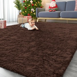 OLANLY 9x12 Machine Washable Large Area Rugs for Living Room, Bedroom, Soft Fluffy Shaggy Bedside Rug, Indoor Floor Carpet for Kids Girls and Boys, Dorms, Nursery, Home Decor Aesthetic, Coffee