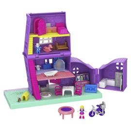 Polly Pocket Doll House with Micro Doll, Toy Bike & Furniture Accessories, Transforming Pollyville Pocket House Playset