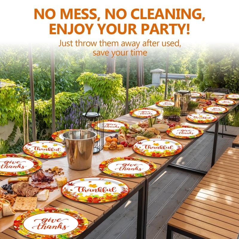 50PCS Thanksgiving Oval Paper Plates Large 11” Disposable Fall Party