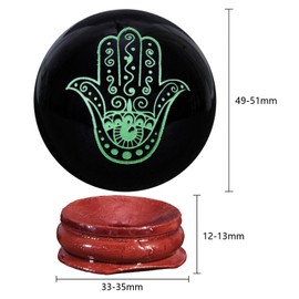 mookaitedecor Engraved Hand of Life Symbol Black Obsidian Crystal Ball Sphere Ornament with Wooden Stand, Healing Crystal Stone Wiccan Witchcraft Gifts Reiki Spiritual Room Desk Decor(Green)