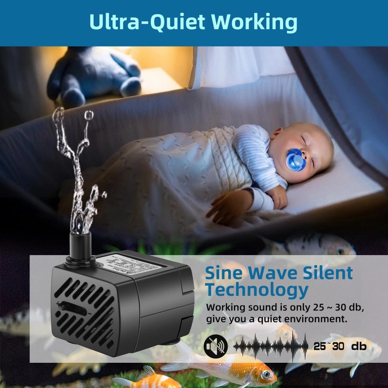 Datoo Mini Submersible Fountain Water Pump With LED Light 50GPH