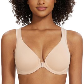 MELENECA Women's Front Fastening Bras Plus Size Unlined Underwire Back Support Posture Bra Beige 40F