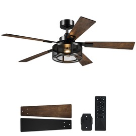 VONLUCE Ceiling Fans with Lights, 52 Inch Ceiling Fan and Remote, 6-Speeds Noiseless Reversible DC Motor, Cage Ceiling Fan for Bedroom Living Room Farmhouse, Black