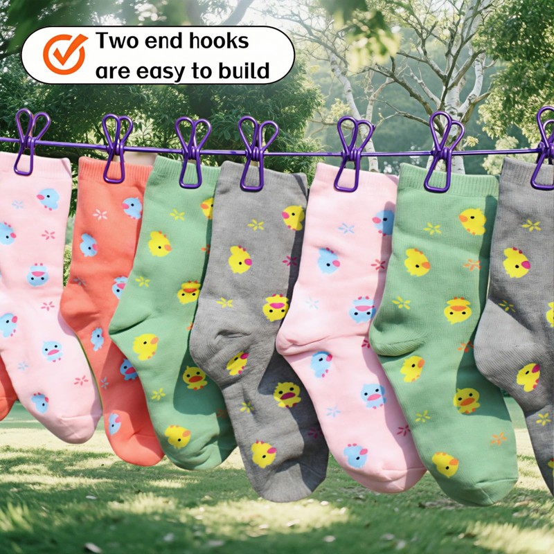 Portable Clothesline with 12 Clips - Extends 12ft, Heavy Duty