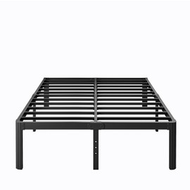 LAKKURI 14 Inch High Full Size Bed Frame No Box Spring Needed, Platform Metal Bed Frame Full Size, Noise Free, Easy Assembly, Heavy Duty, Black
